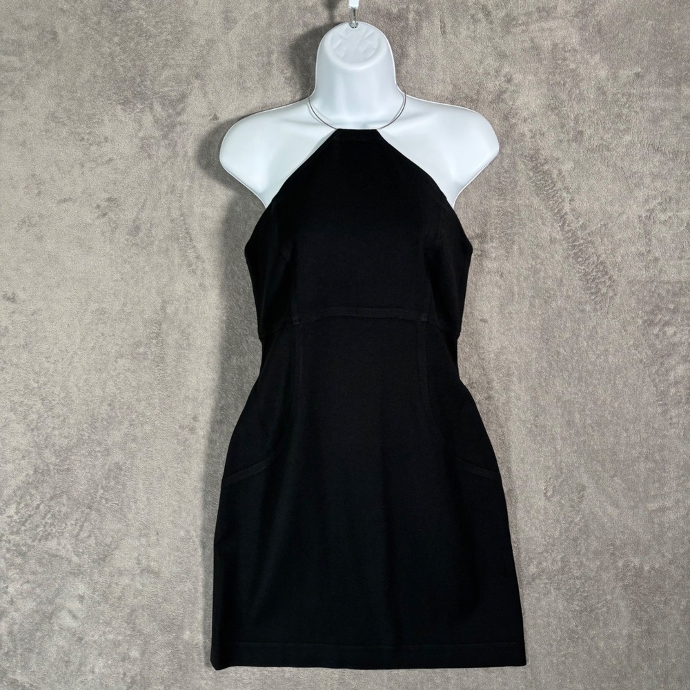 Henri Bendel Vintage 90s Black Halter Neck Mini Dress with Metal Ring‎ Size 8